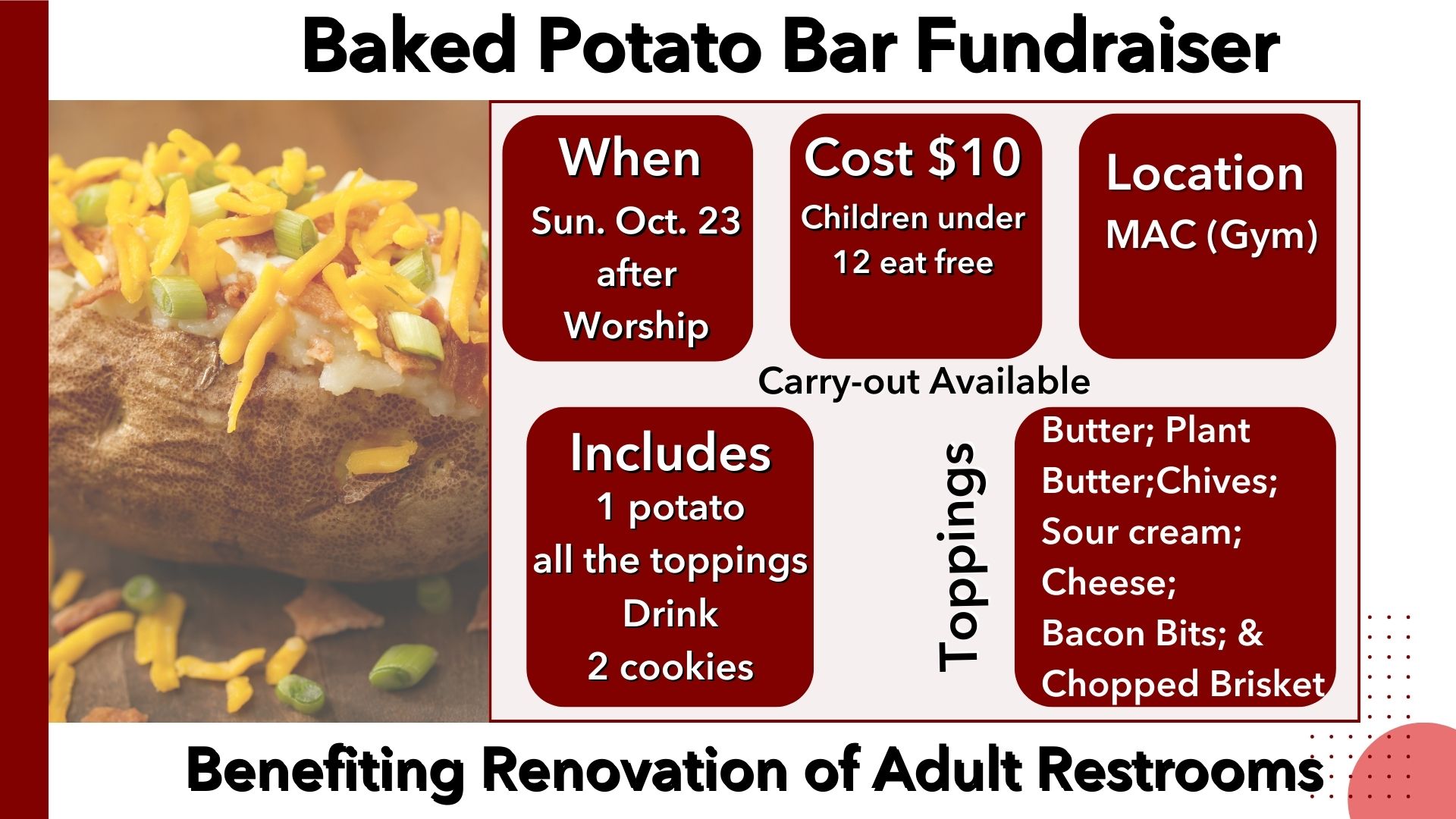 Featured image for “Baked Potato Bar Fundraiser”